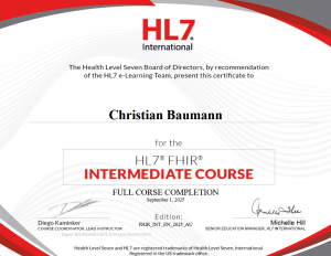 FHIR Intemediate Course - Certificate
